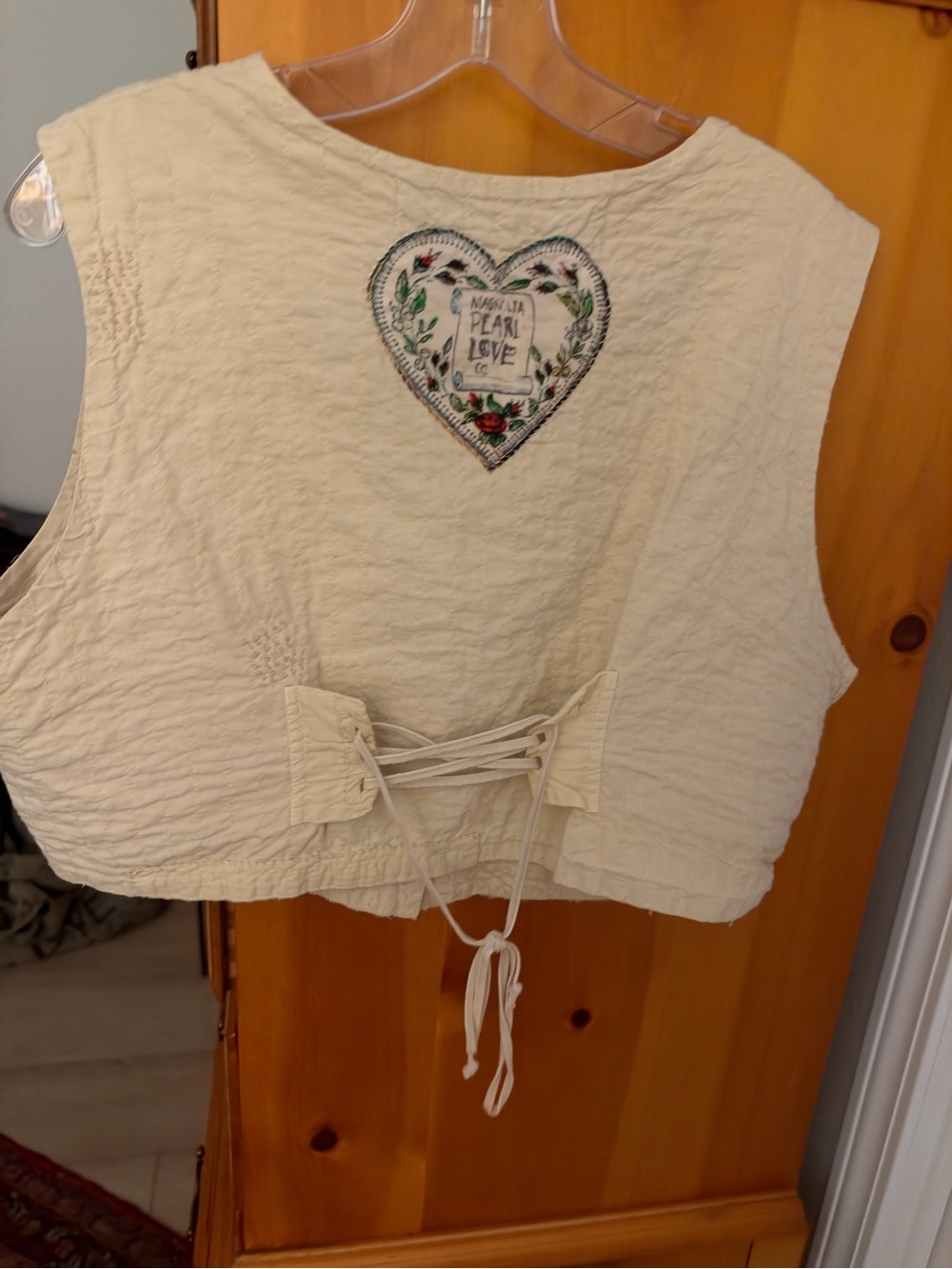 Magnolia Pearl Cream Embroidered Heart Lace-Up Vest